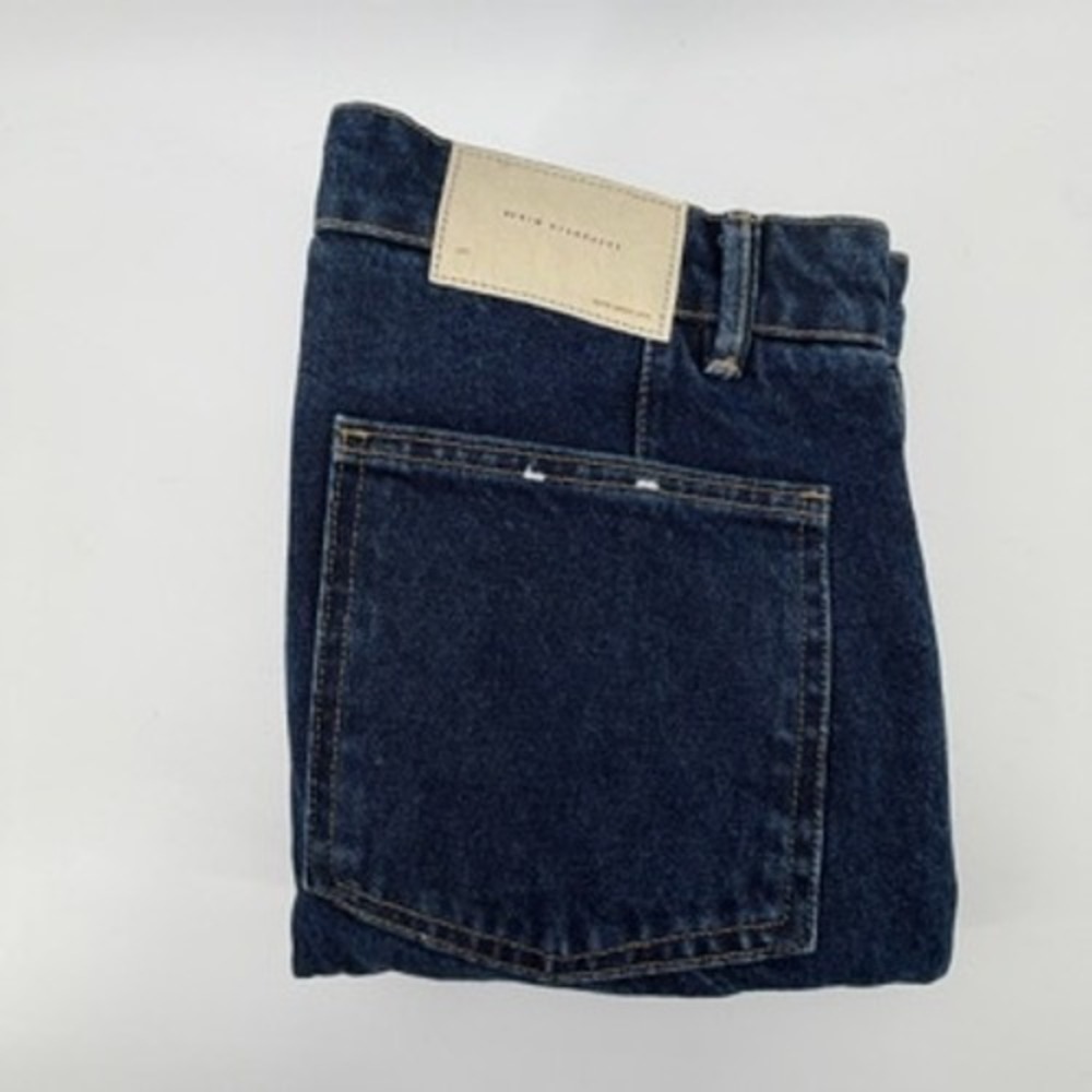 Zara Women Dark Indigo High Waisted Straight Leg Jeans Size 31 Button Fly